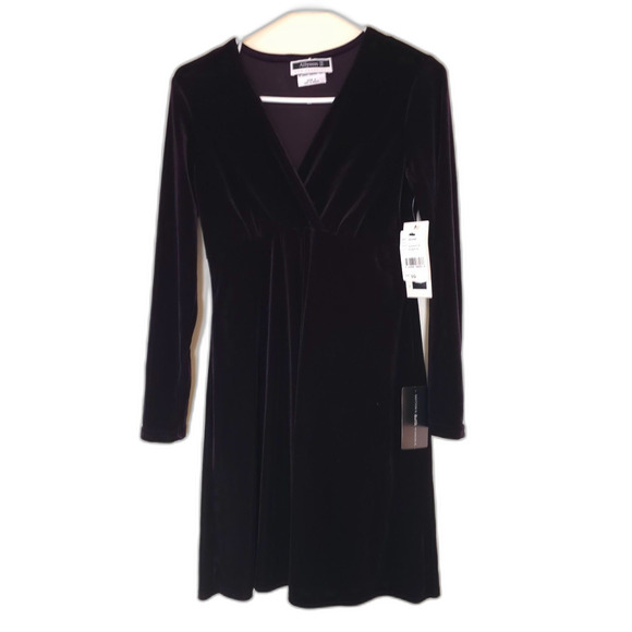Vintage Allyson II San Francisco Velvet Dress 8 Black Long Sleeve Y2K Goth Hoco - Picture 1 of 7